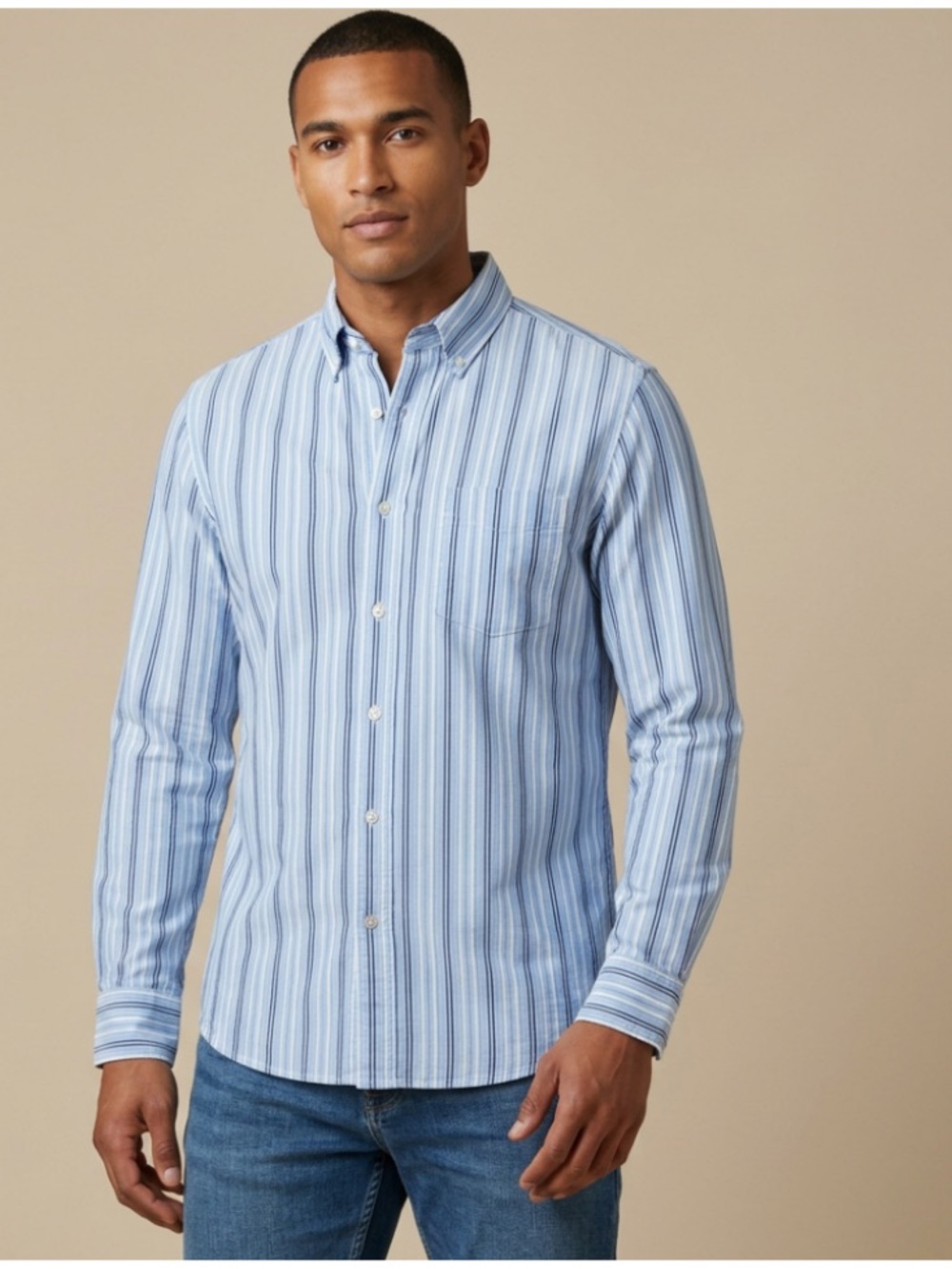 Claiborne Blue and White Casual Button Down Shirt